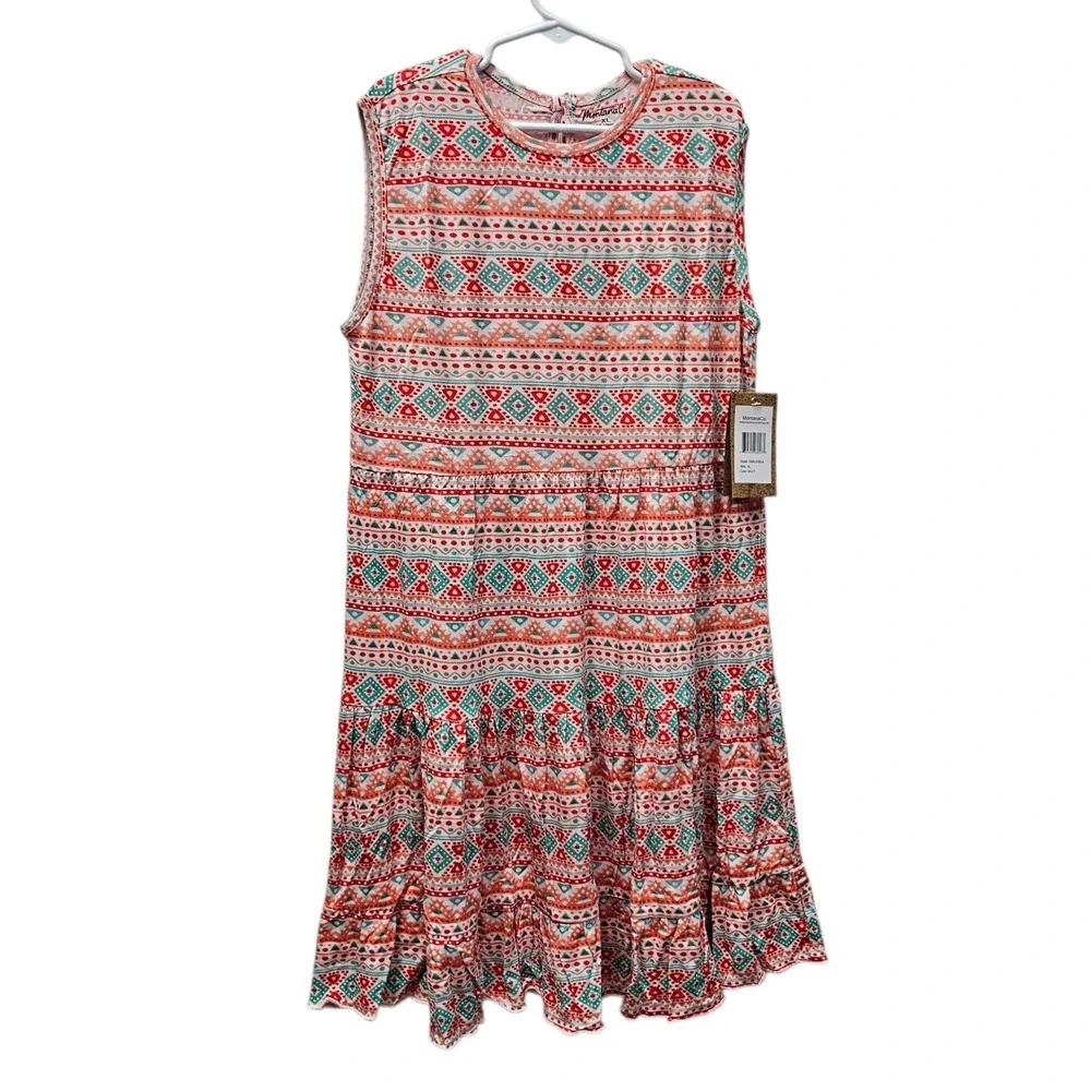 Montana Co. Tiered Dress Kids XL Southwestern‎ Boho Geometric Summer Sleeveless
